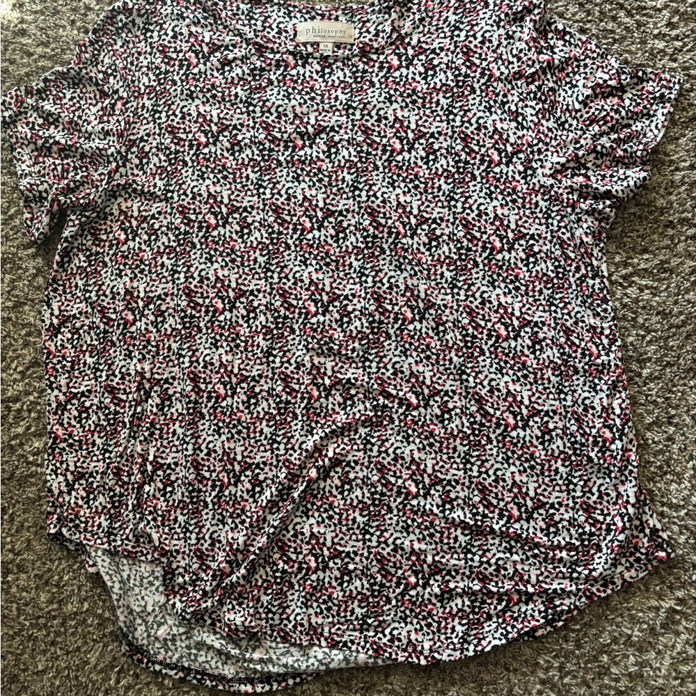 Philosophy Printed Short Sleeve Top in Pink, Black & White